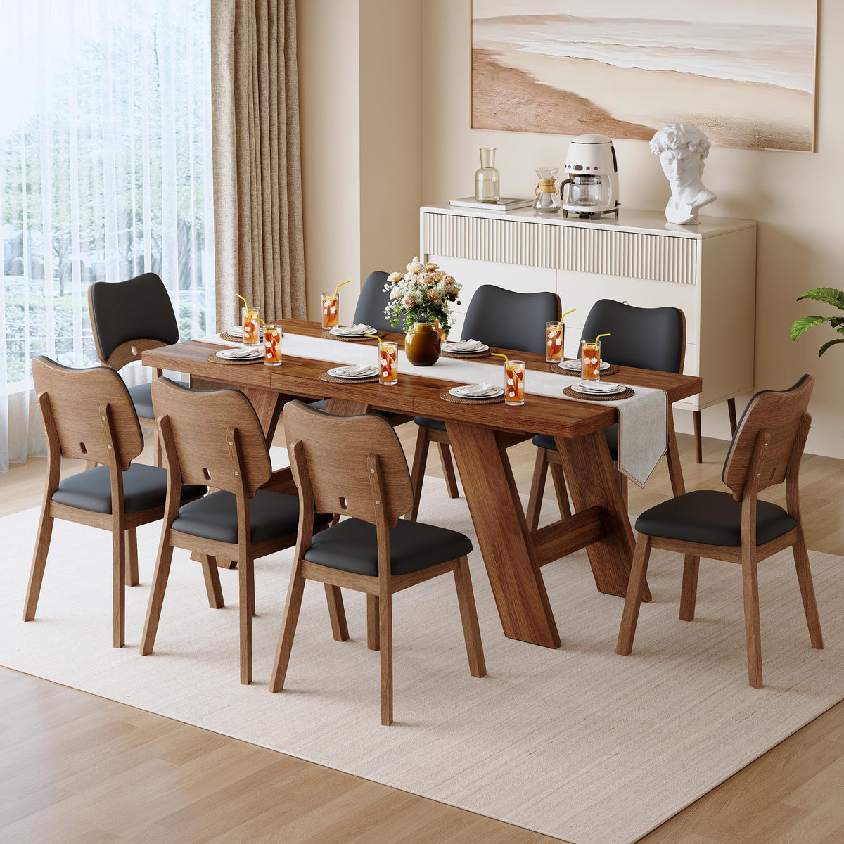 71" Wood Dining Table Set for 8 X493