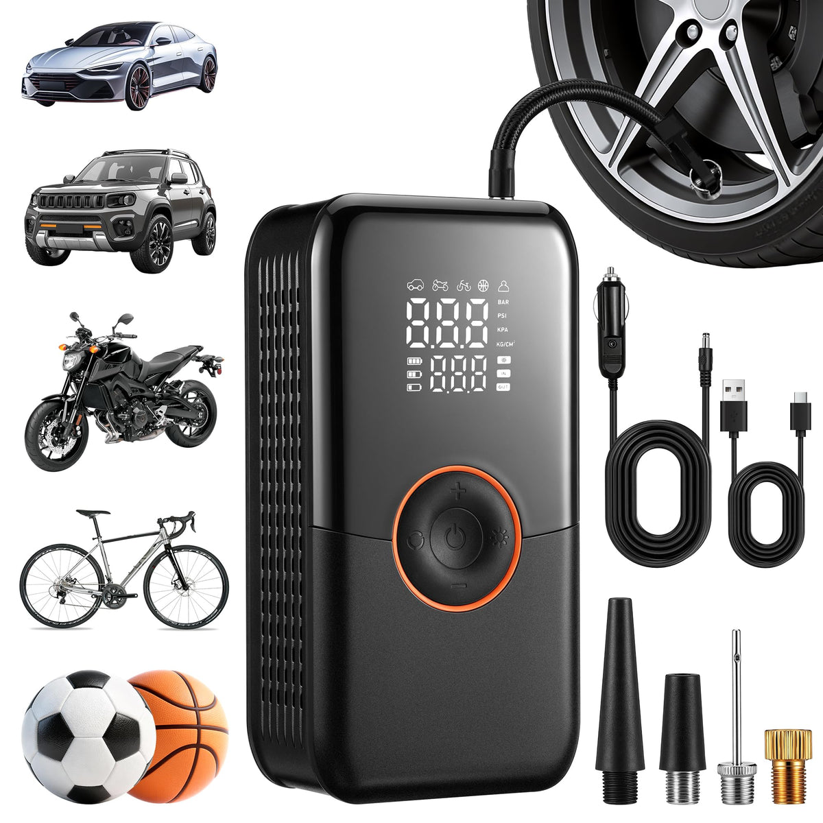 Portable Air Compressor 150PSI Cordless Tire Inflator Black K619
