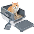 Stainless Steel Cat Litter Box Set with Scooper and Litter Mat F70750