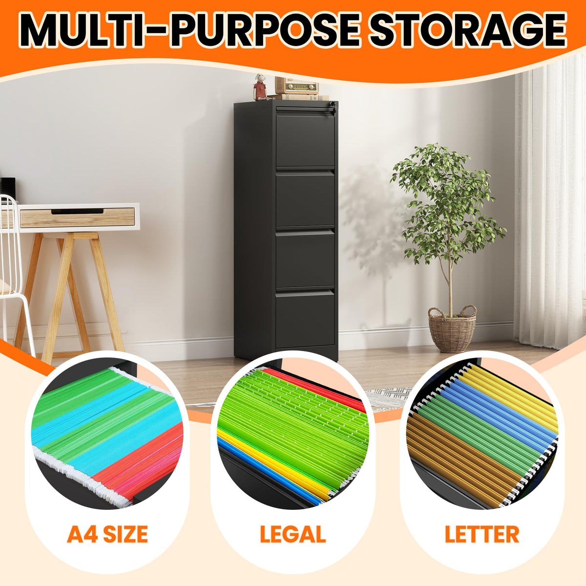4 Drawer File Cabinet with Lock M432