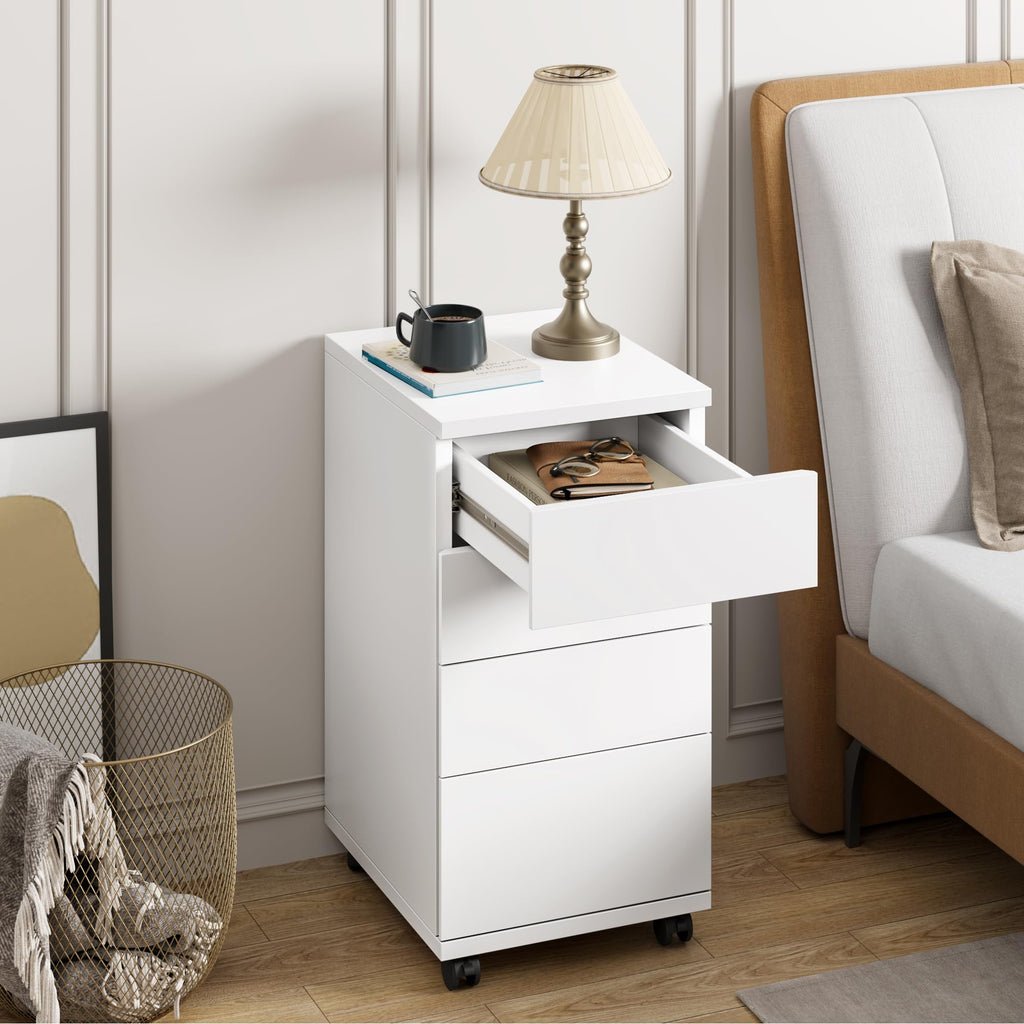 White 4 Drawer Wood Storage Cabinet with Wheels N171153