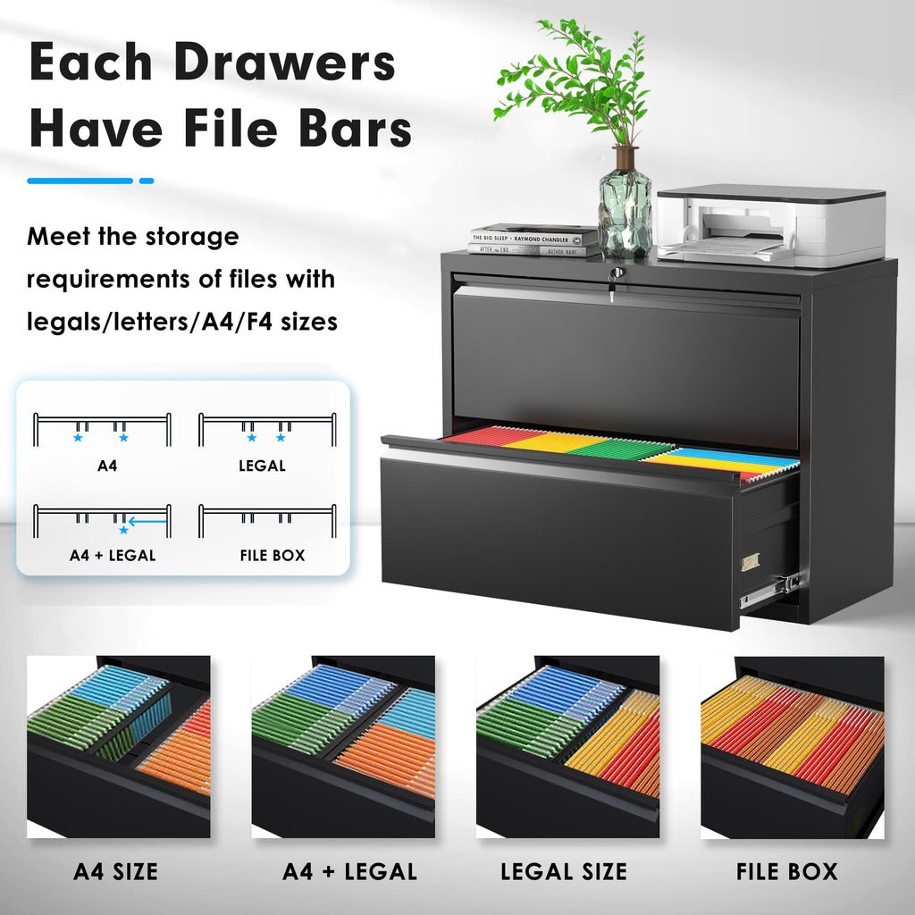 Black 2 Drawer Metal File Cabinet with Lock U67564