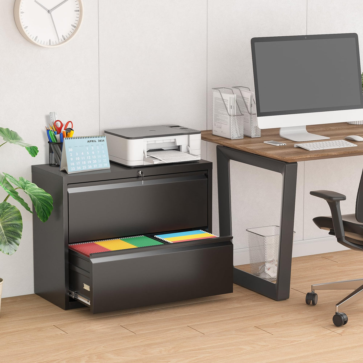 Black 2 Drawer Metal File Cabinet with Lock U67564