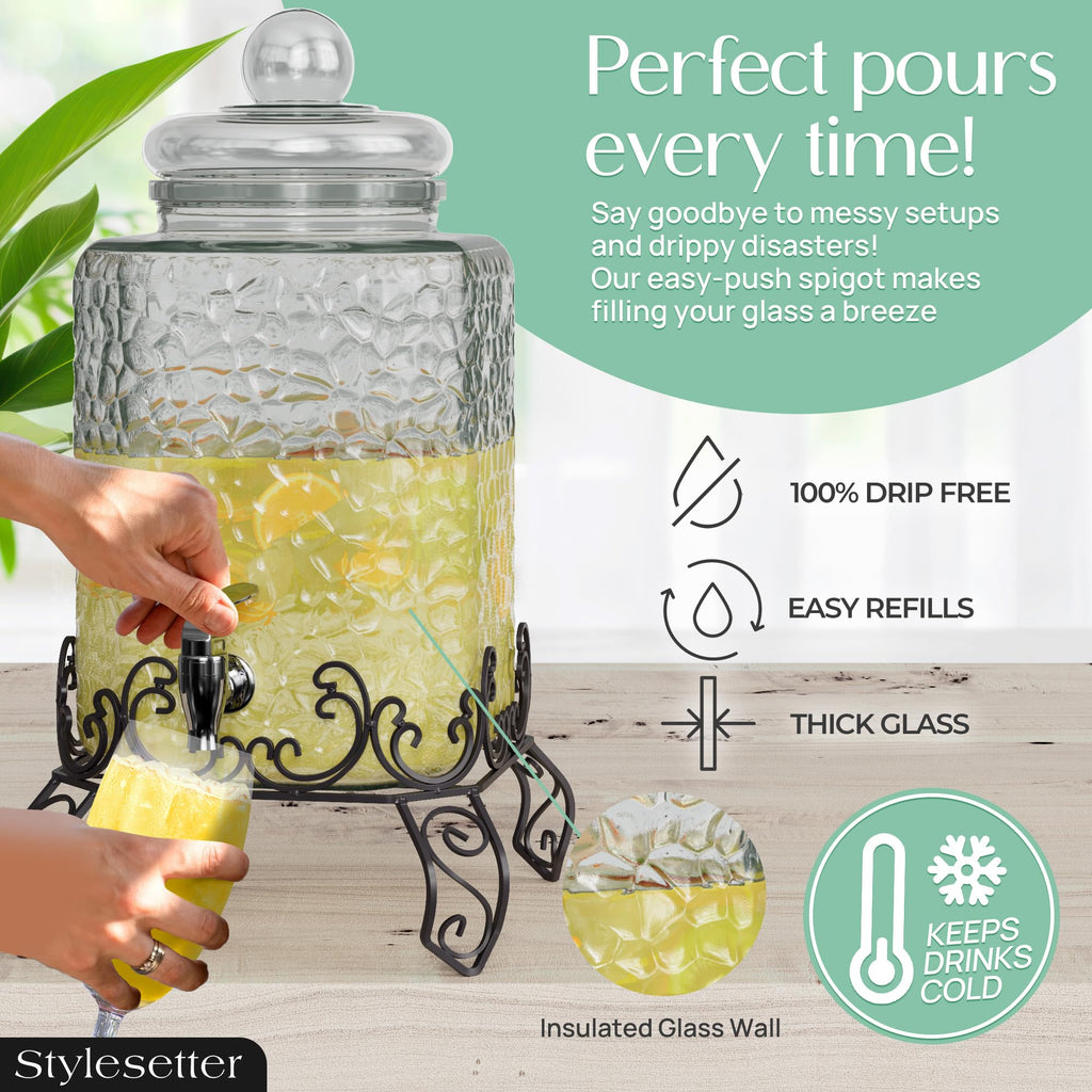 Glass Beverage Dispenser with Stand 2.5 Gal W1157