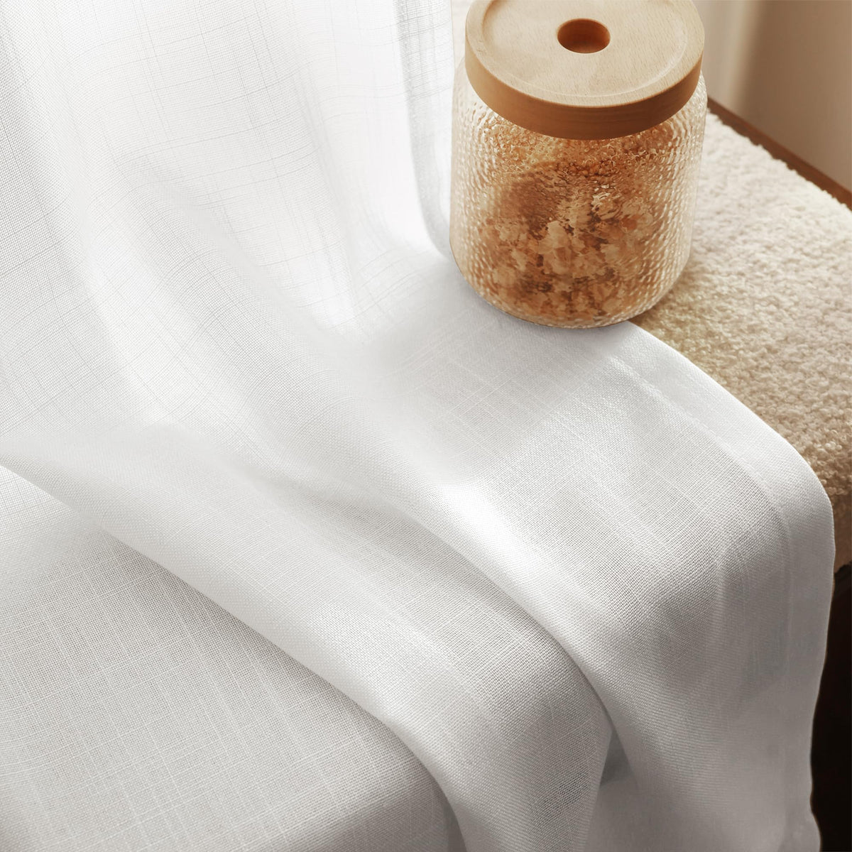 White 2 Panels Back Tab Light Filtering Cotton Textured Curtains U1869