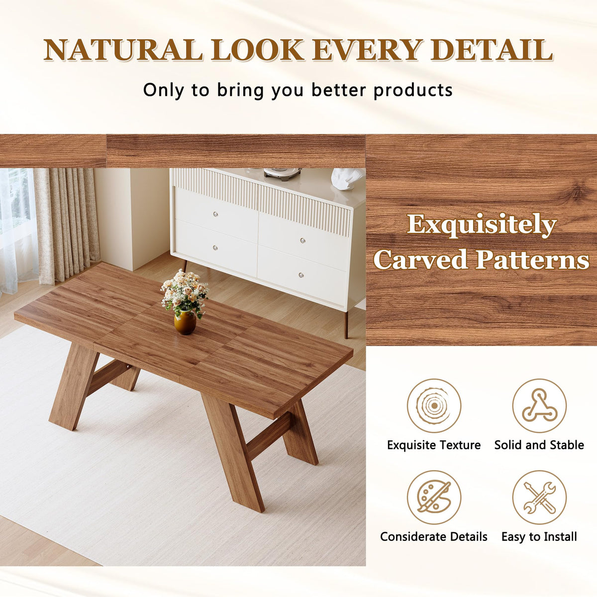 71" Wood Dining Table Set for 8 X493