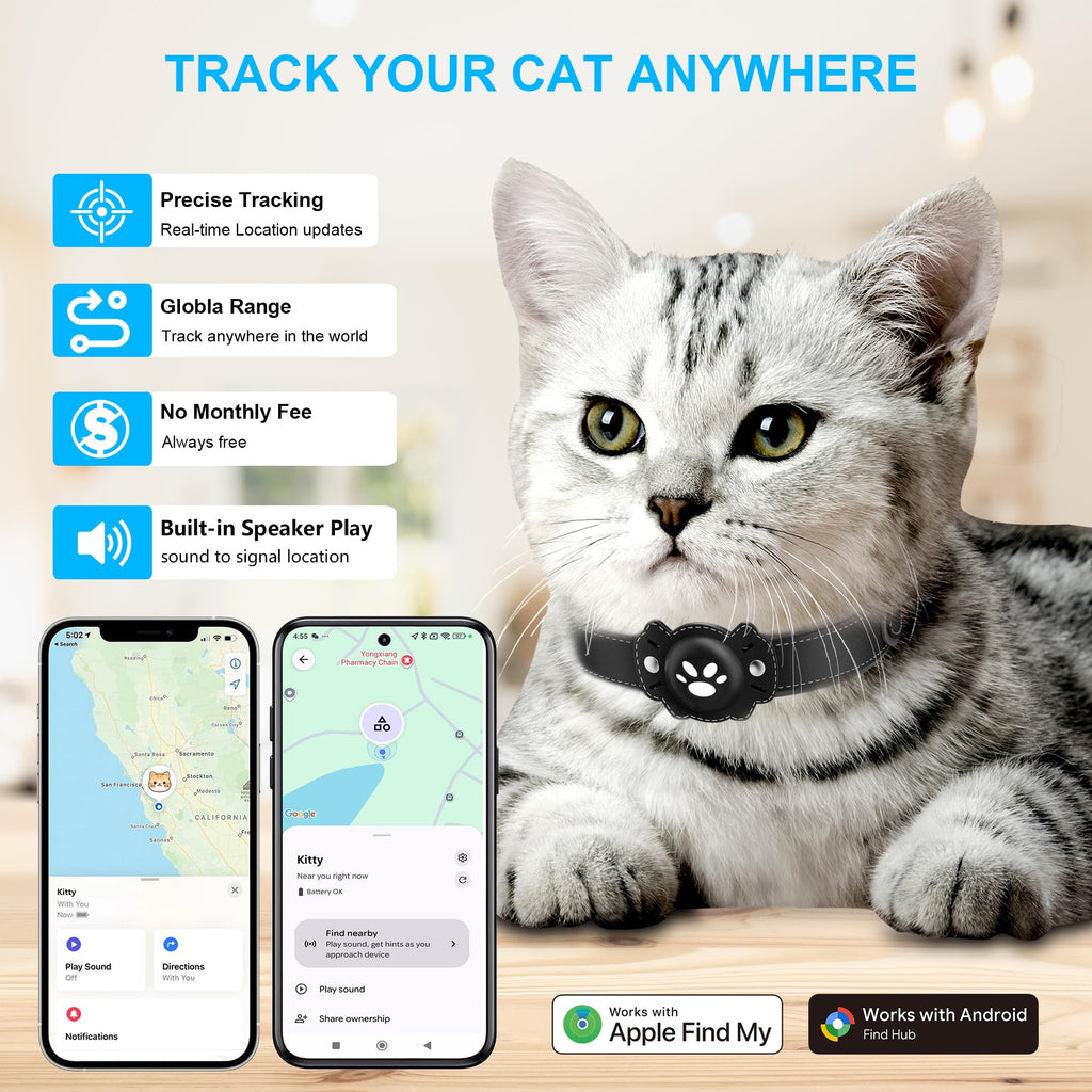 GPS Cat Collar Tracker, Waterproof, Black T517928