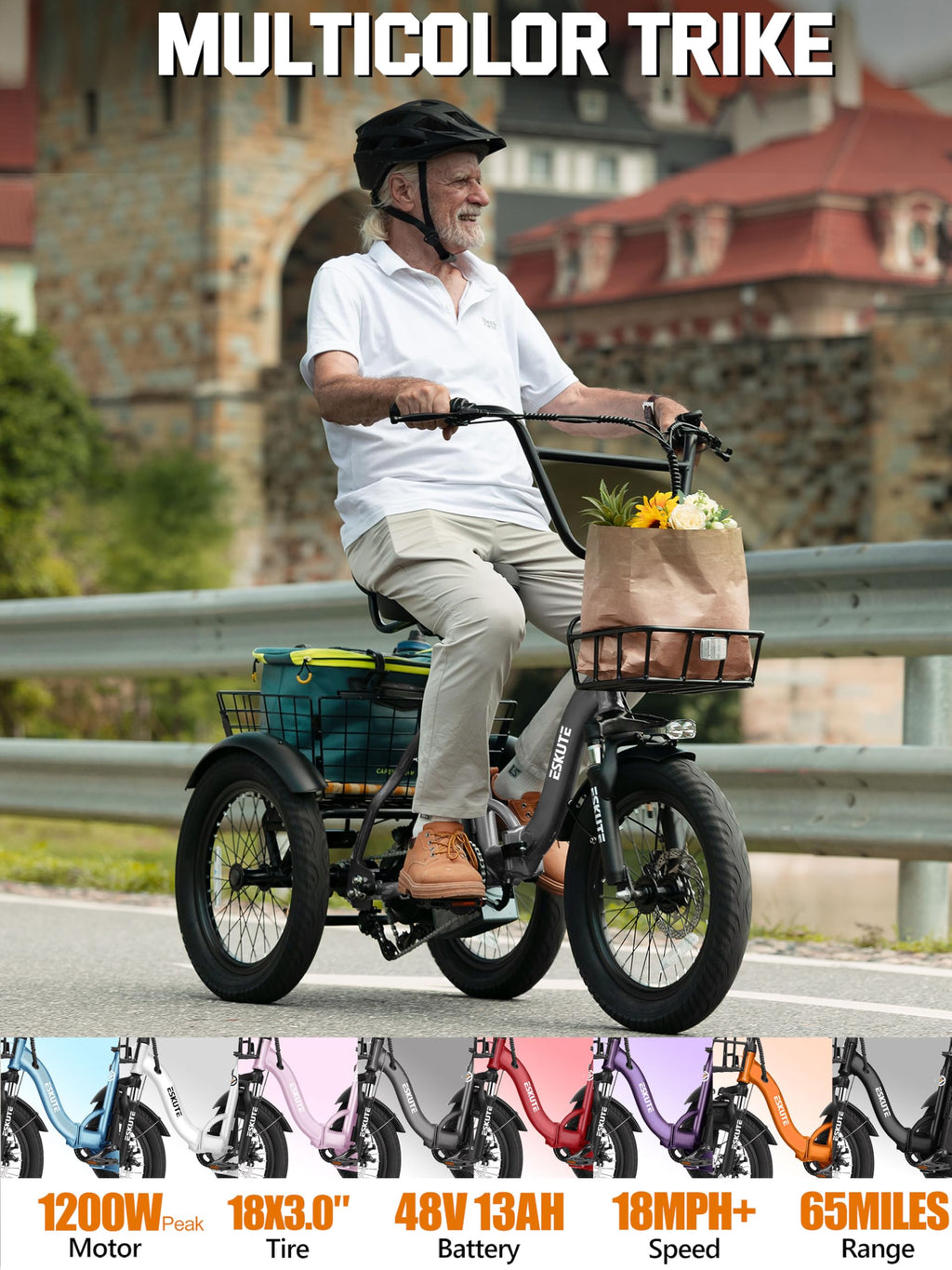 Electric Tricycle Bike 1200W Folding 3 Wheel Bicycle K3071