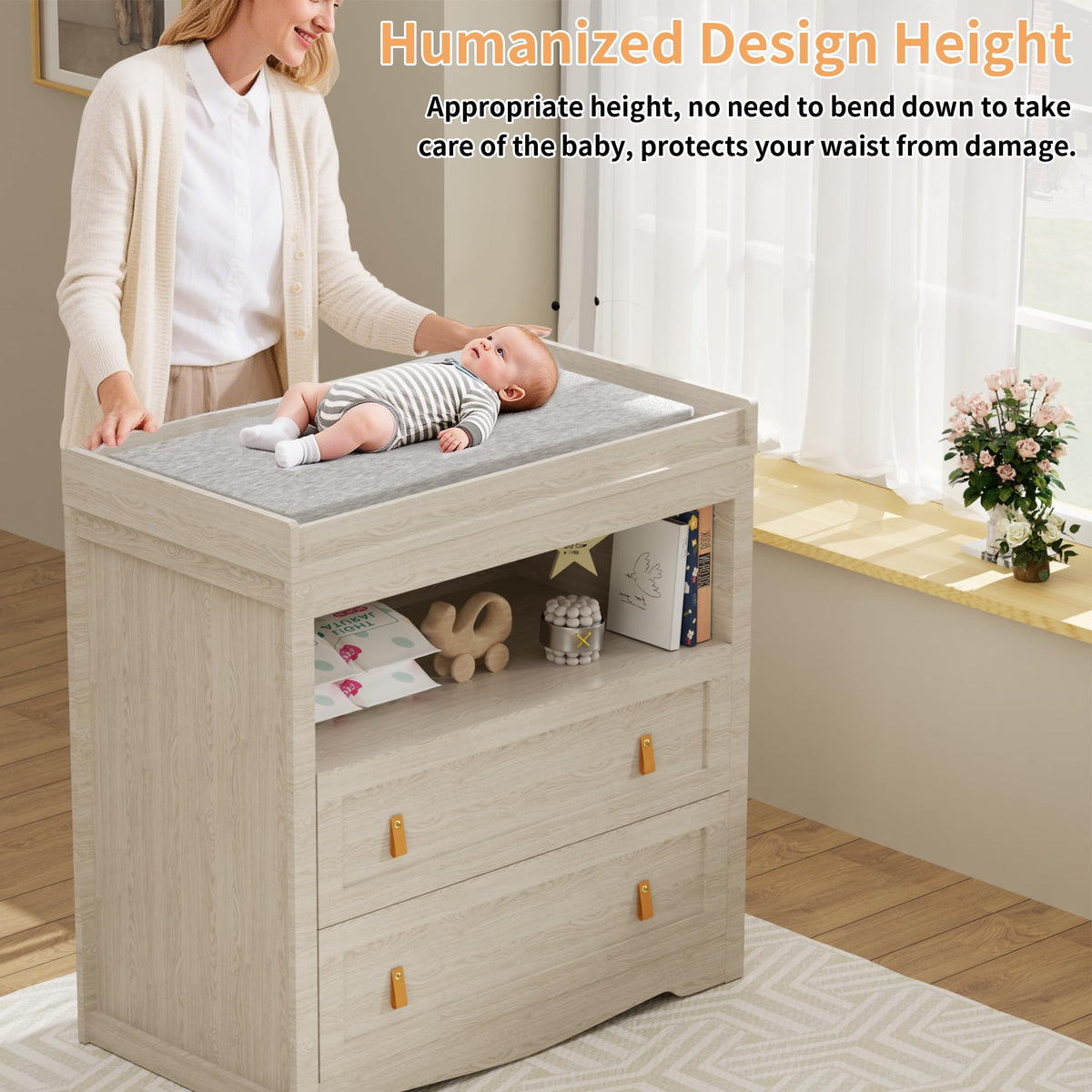Beige Baby Dresser with Changing Table Top L5083