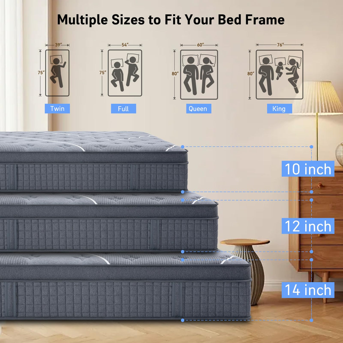 Full Size 12 Inch Gel Memory Foam Pocket Spring Mattress A4587