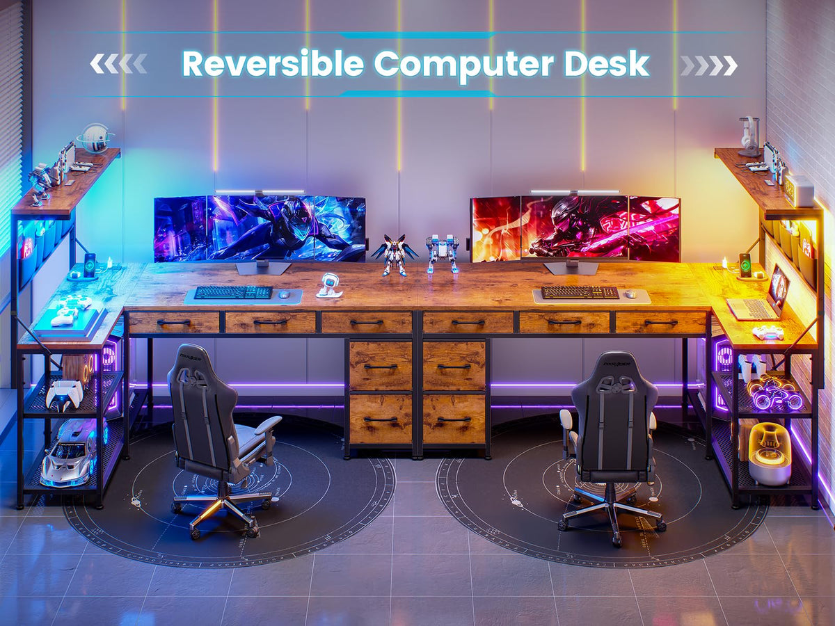 47.2" Reversible L Shaped Office Desk with Drawers K697