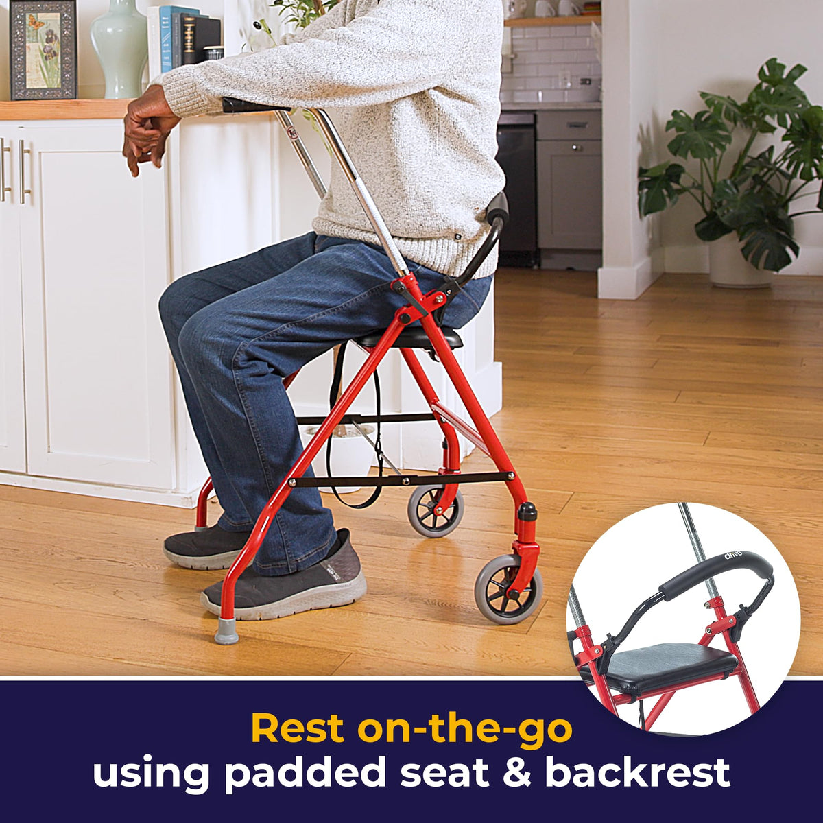Foldable Rollator Walker with Seat, Red, 1 Count D474