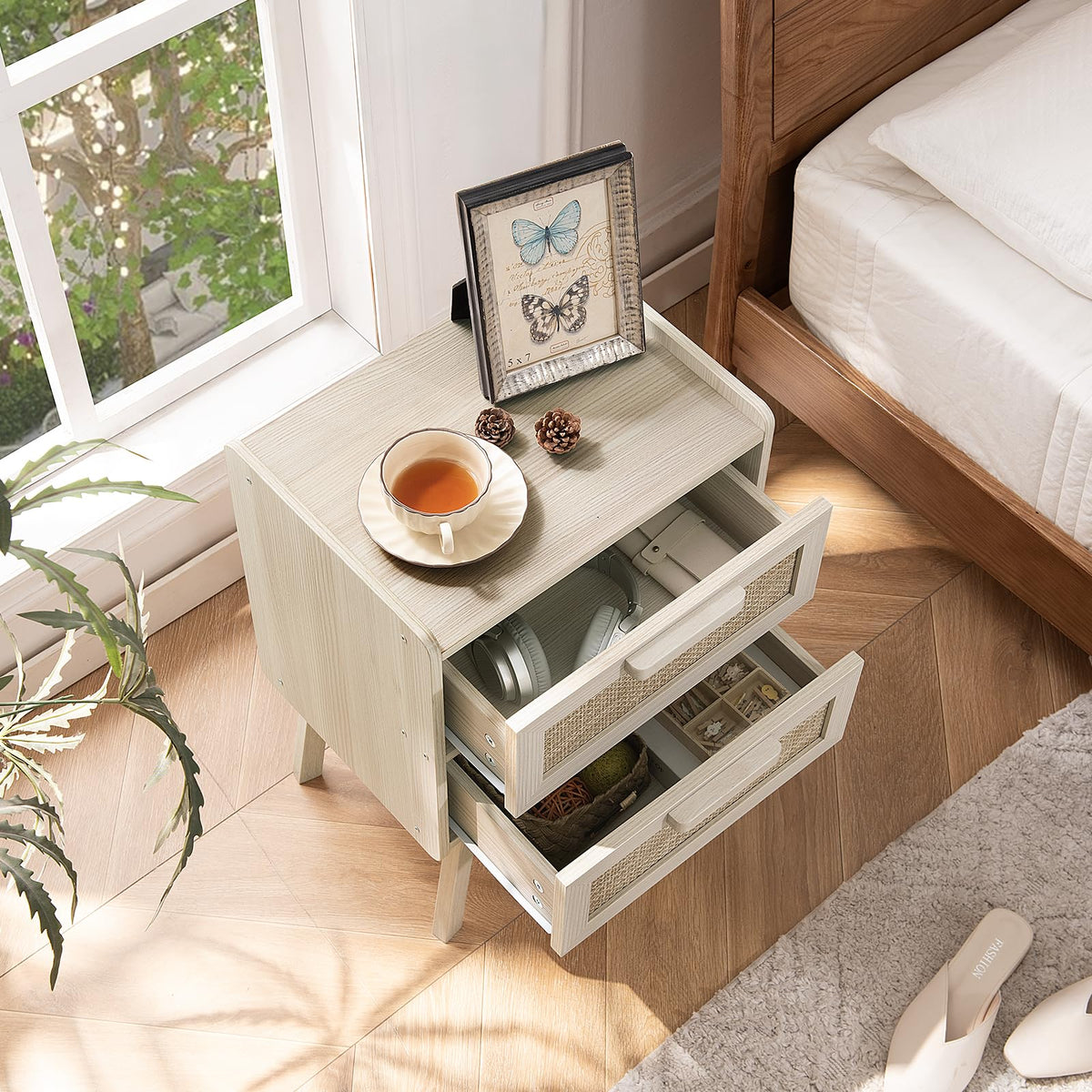 Rattan Night Stand with 2 Drawers F429