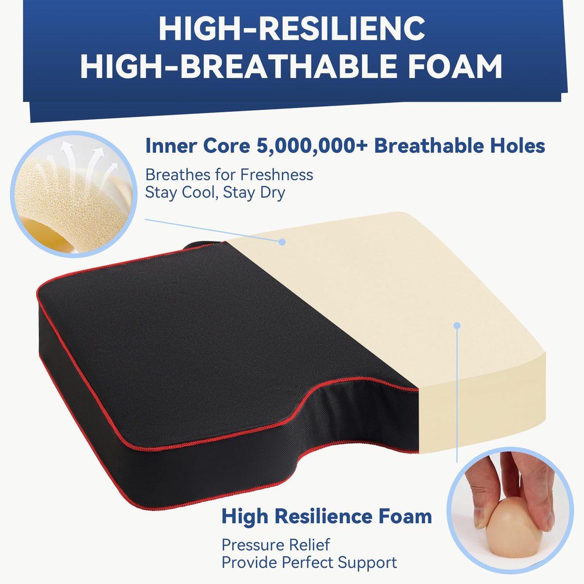 3.5" Extra Thick Resilient Foam Stadium Seat Cushion 2Pcs Red J15704