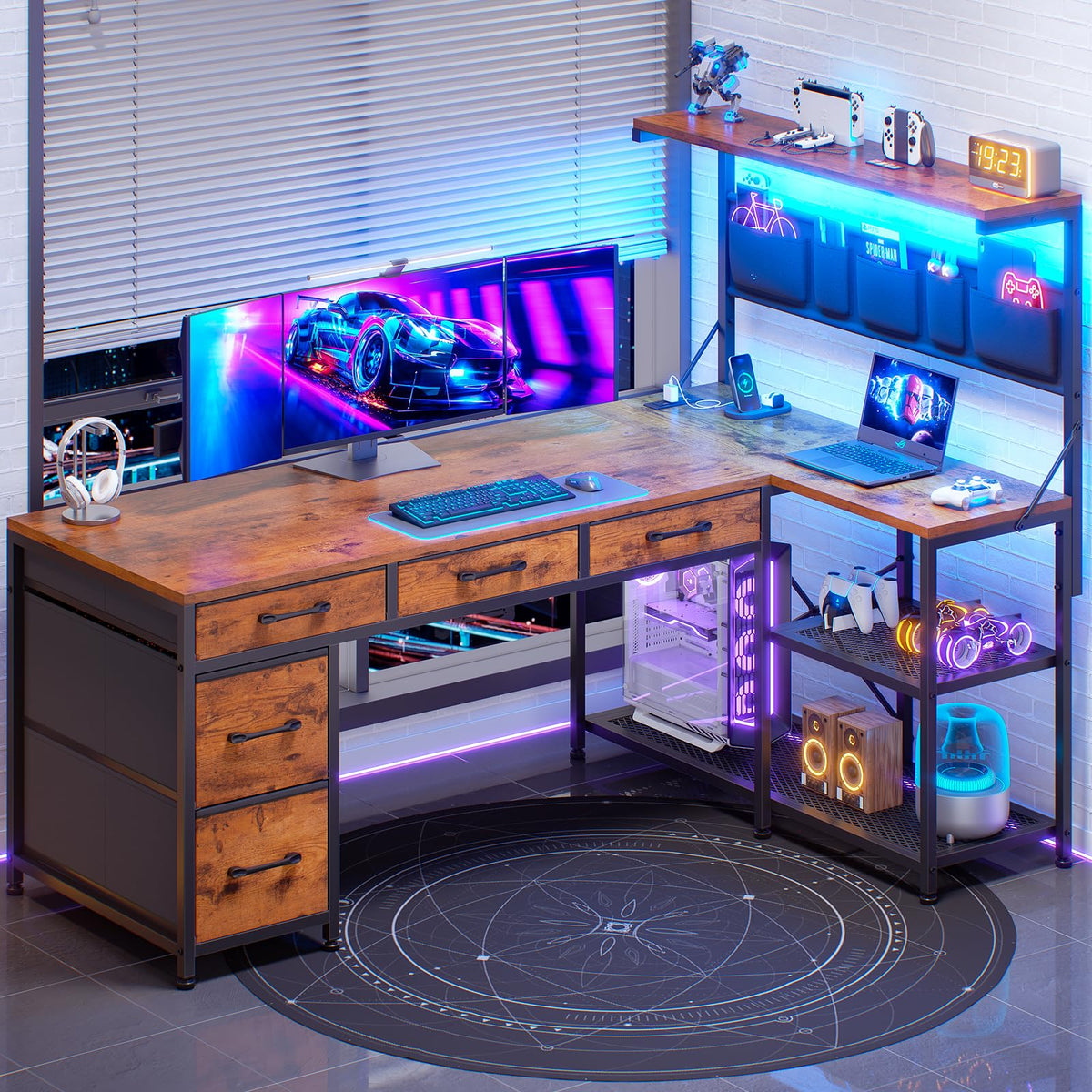 47.2" Reversible L Shaped Office Desk with Drawers K697