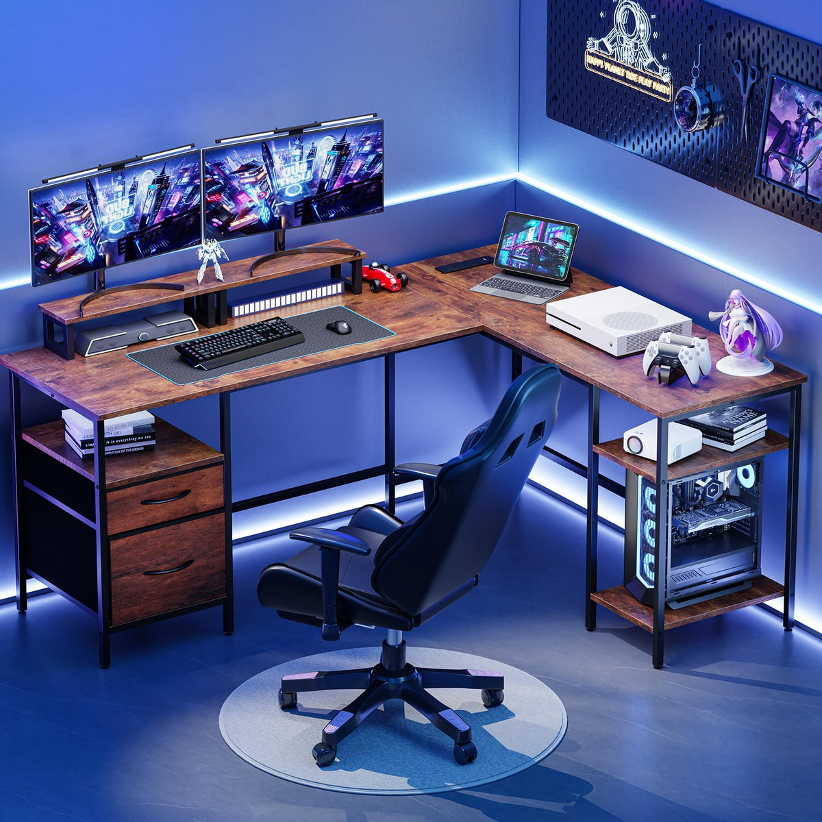 62 Inch L Shaped Computer Desk with Charging Station N645