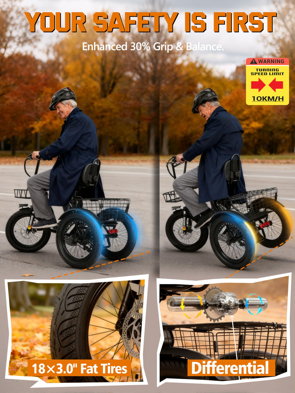 Electric Tricycle Bike 1200W Folding 3 Wheel Bicycle K3071