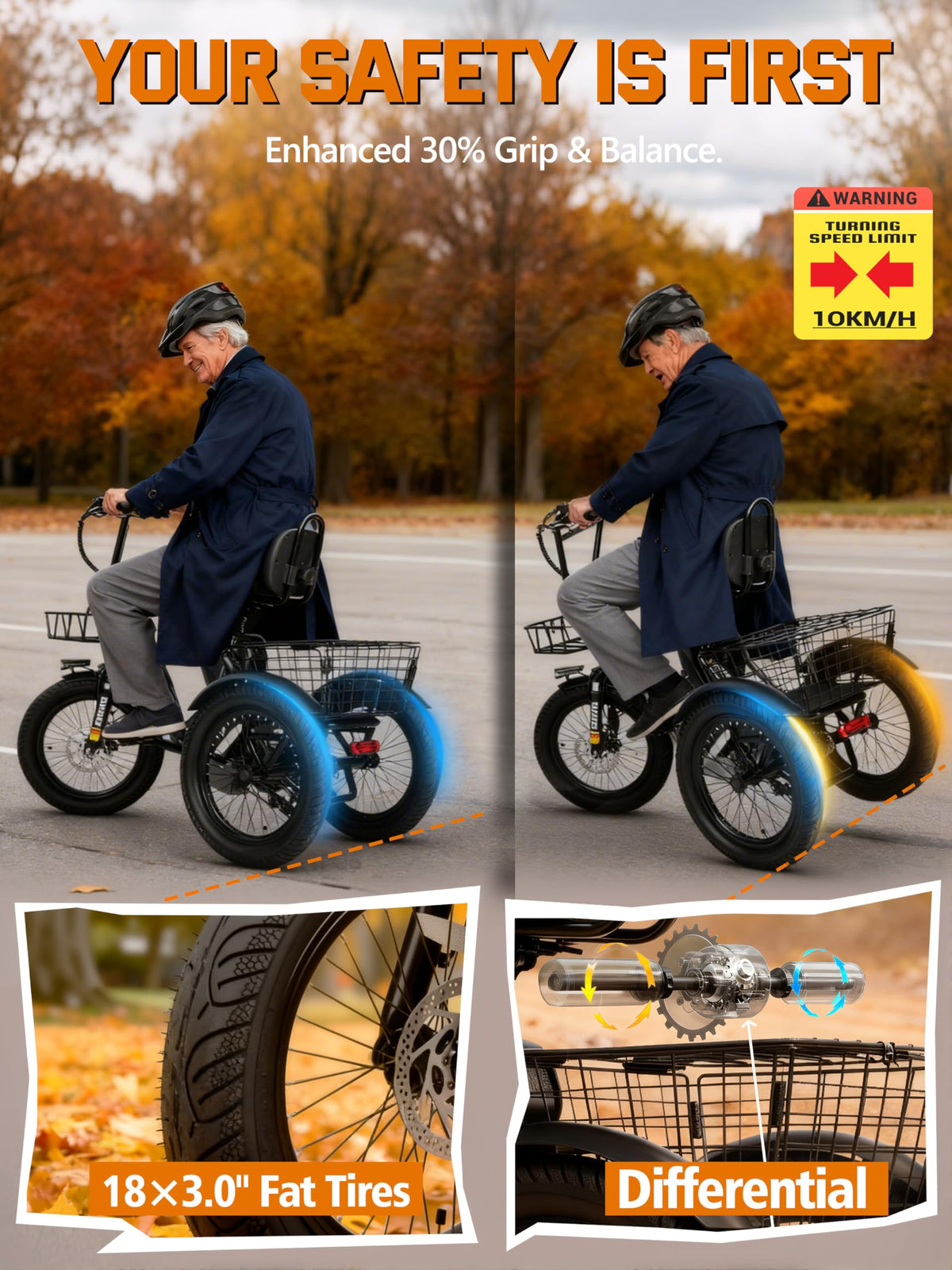 Electric Tricycle Bike 1200W Folding 3 Wheel Bicycle K3071