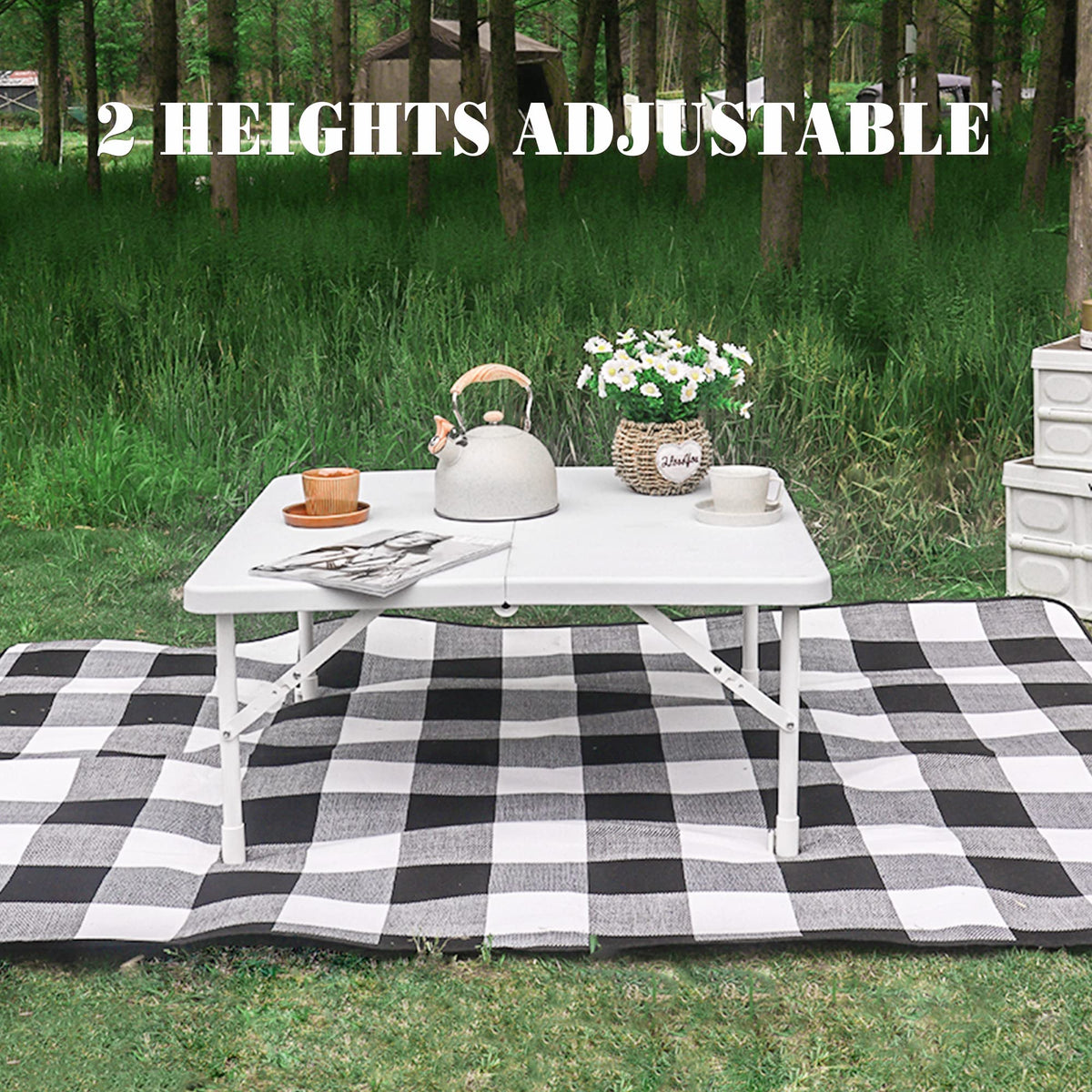 34'' Square Folding Card Table, Portable Plastic Dining Table with Carry Handle, White X844136