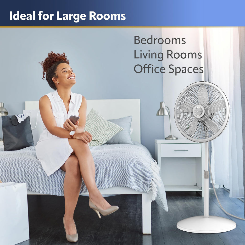 Oscillating Pedestal Fan with Adjustable Height and 3 Cooling Speeds, 18", White D377211