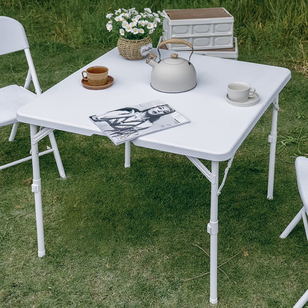 34'' Square Folding Card Table, Portable Plastic Dining Table with Carry Handle, White X844136
