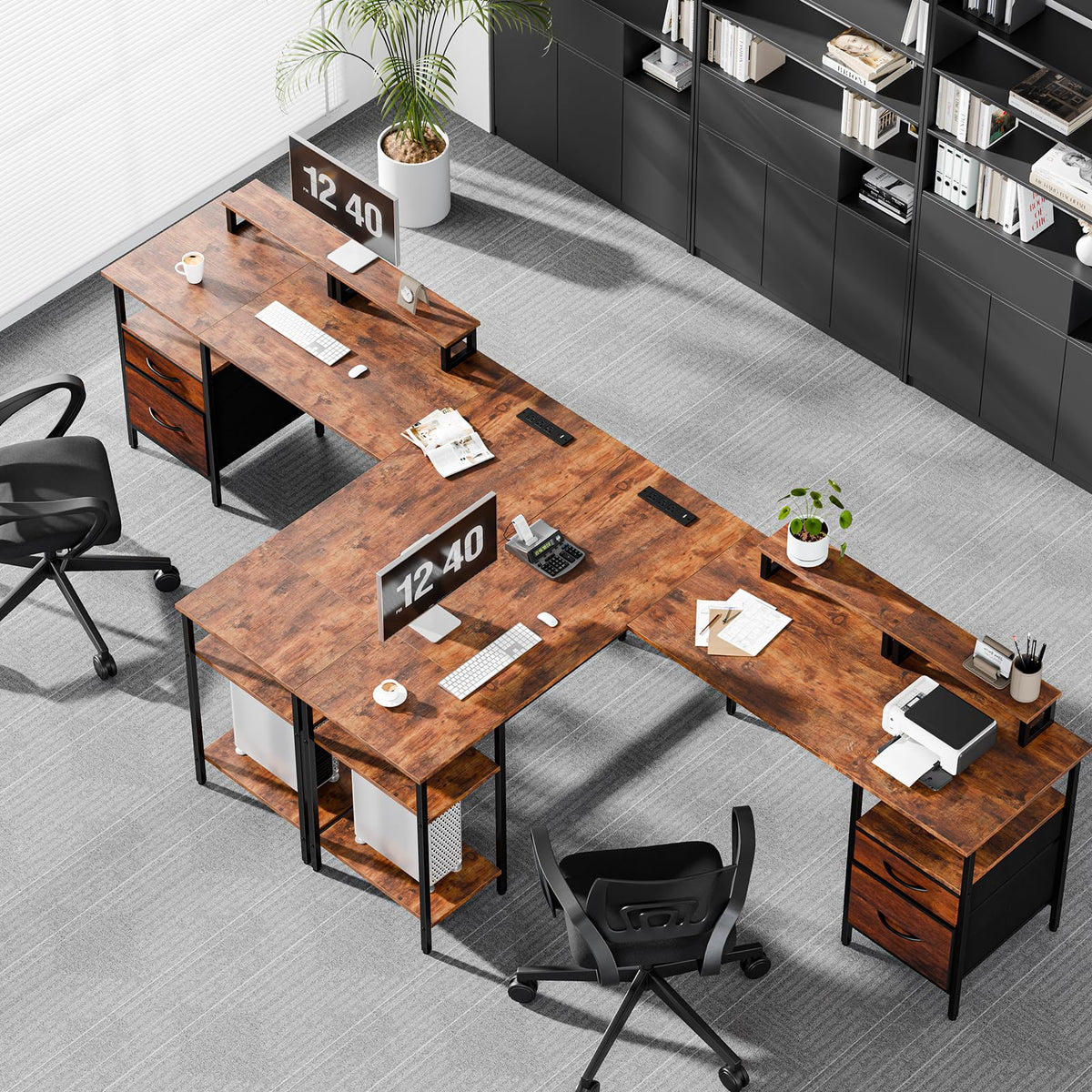 62 Inch L Shaped Computer Desk with Charging Station N645