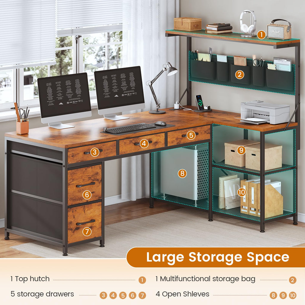47.2" Reversible L Shaped Office Desk with Drawers K697