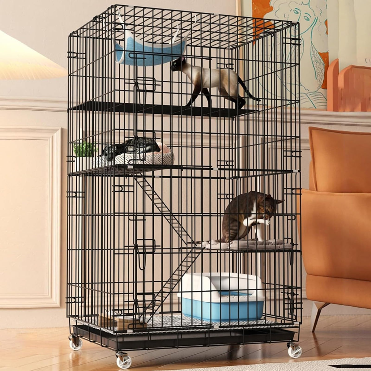 4-Tier Cat Cage with Wheels J691335