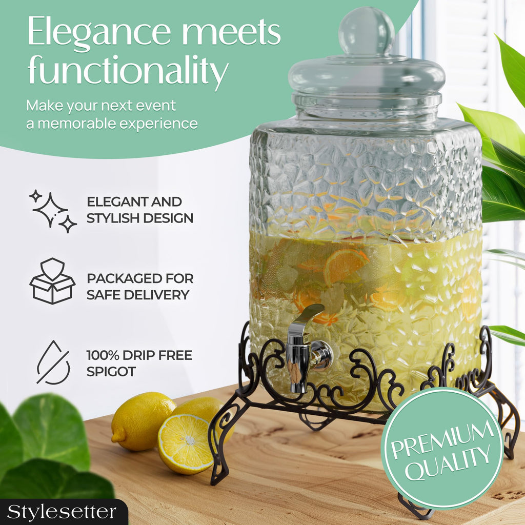 Glass Beverage Dispenser with Stand 2.5 Gal W1157