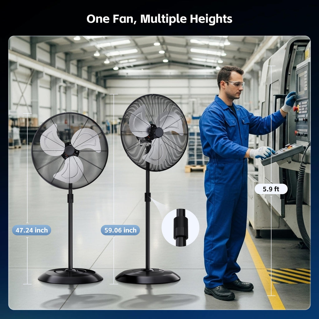 24" High Velocity Oscillating Pedestal Fan, 8000 CFM 3-Speed Standing Fan P491