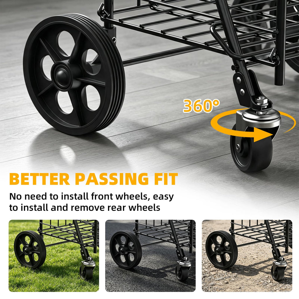 Grocery Shopping Cart with Swivel Wheels, Collapsible Utility Cart Y245