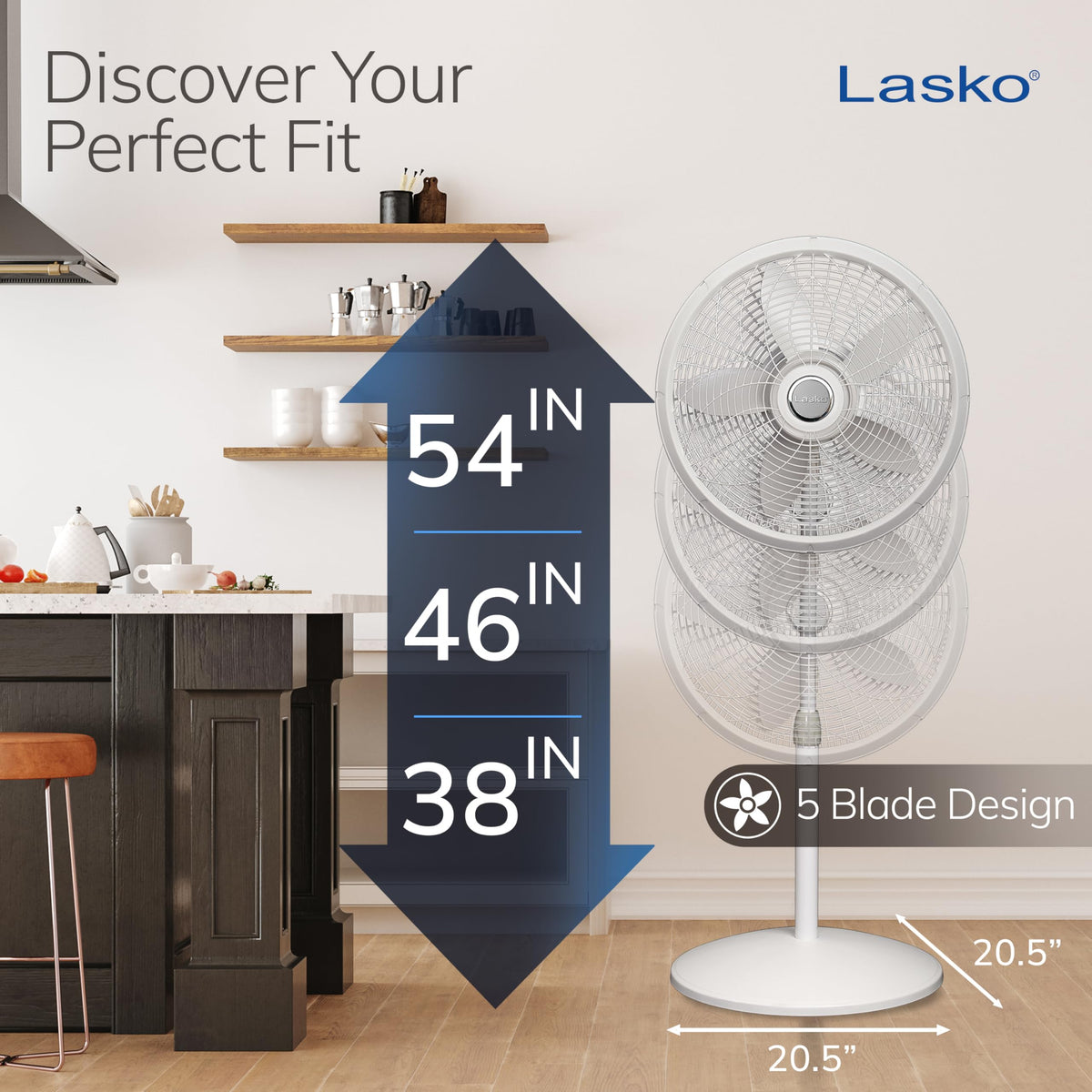 Oscillating Pedestal Fan with Adjustable Height and 3 Cooling Speeds, 18", White D377211