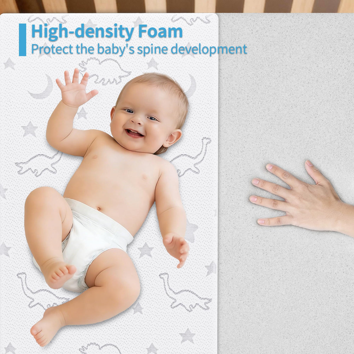 2" High Density Foam Crib Mattress Topper with Waterproof Washable Cover U638912