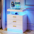 White LED Nightstand with Wireless Charging Station R5778