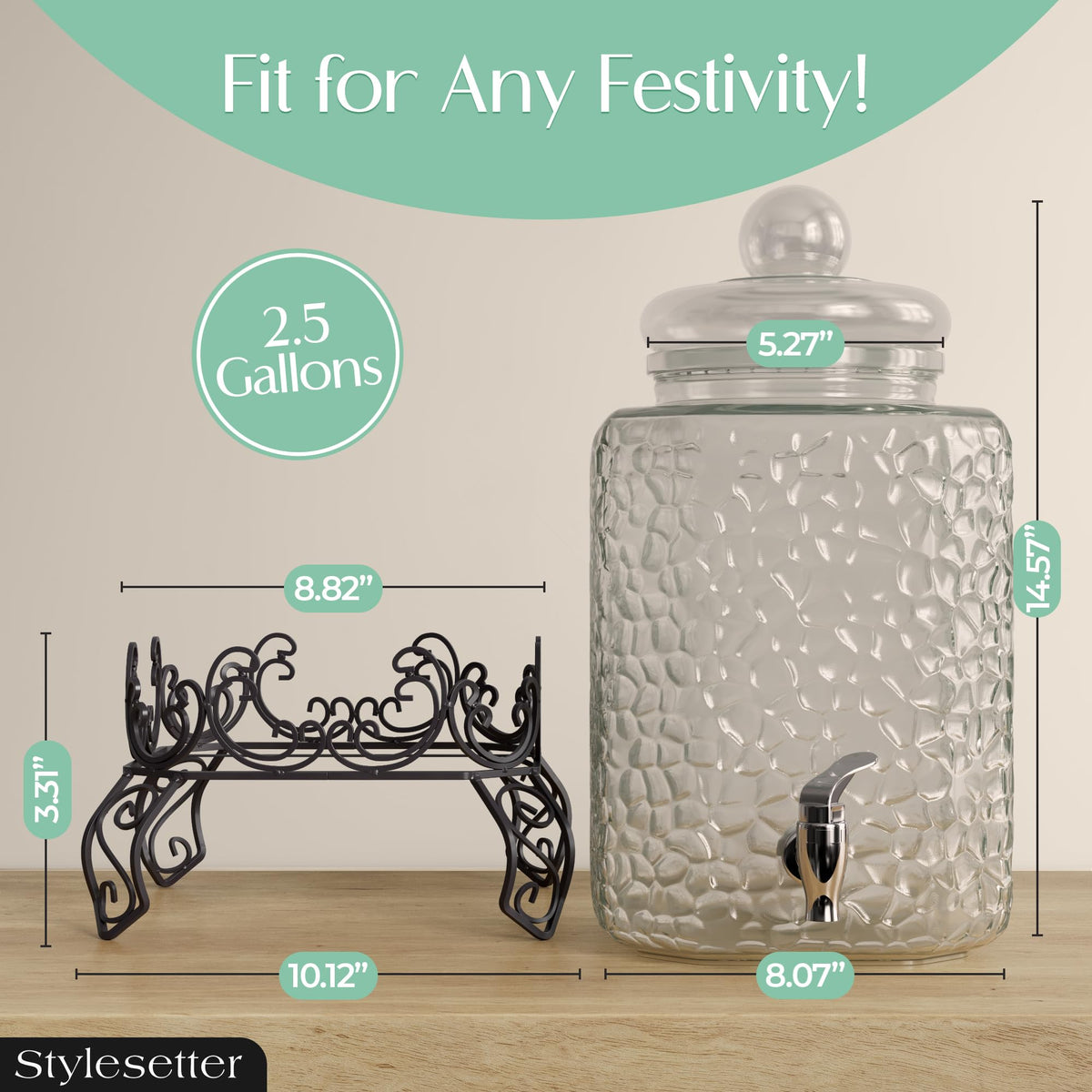 Glass Beverage Dispenser with Stand 2.5 Gal W1157