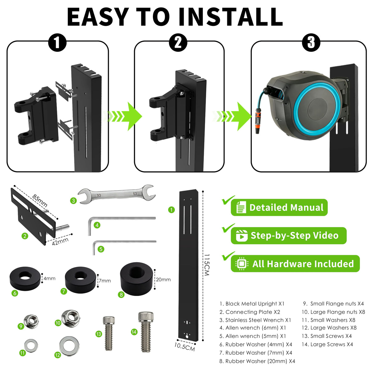 Retractable Garden Hose Reel Mounting Post S12708