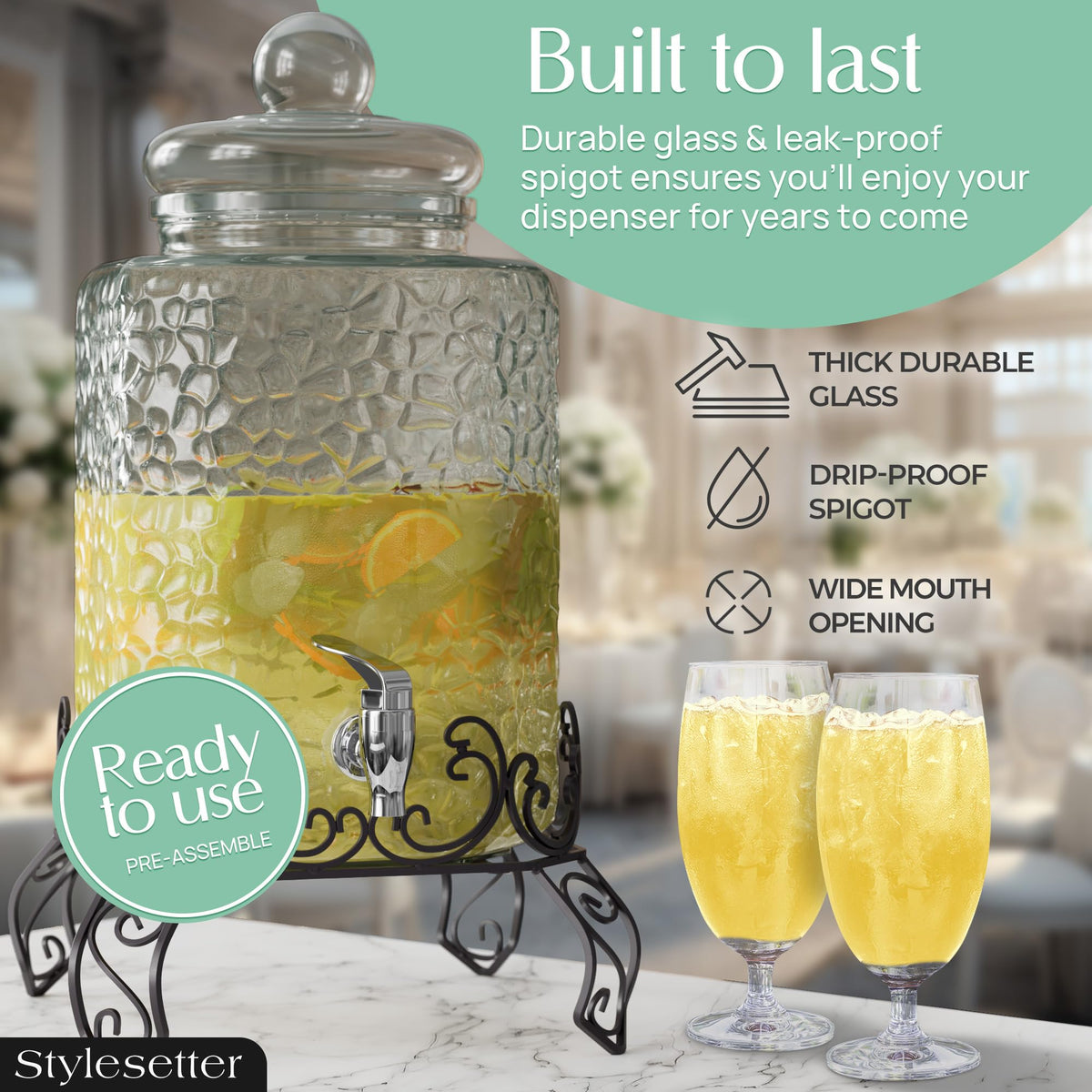 Glass Beverage Dispenser with Stand 2.5 Gal W1157