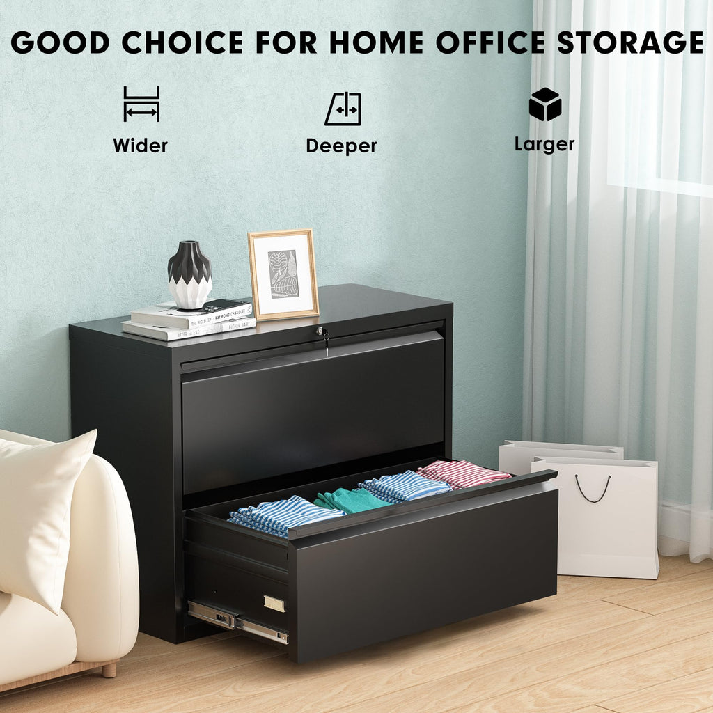 Black 2 Drawer Metal File Cabinet with Lock U67564