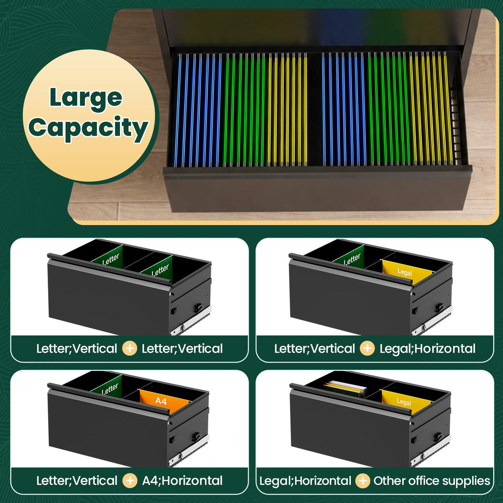 4 Drawer Black Lateral File Cabinet with Lock V104