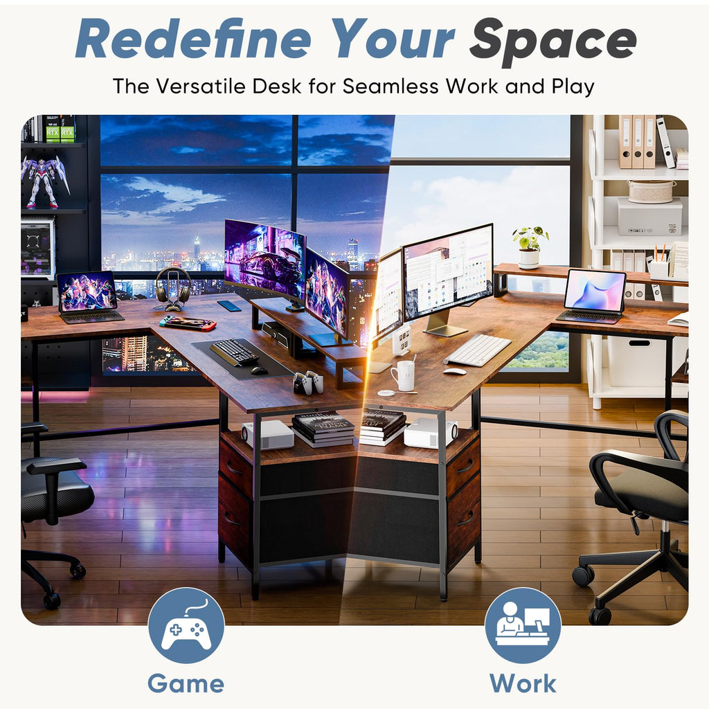 62 Inch L Shaped Computer Desk with Charging Station N645