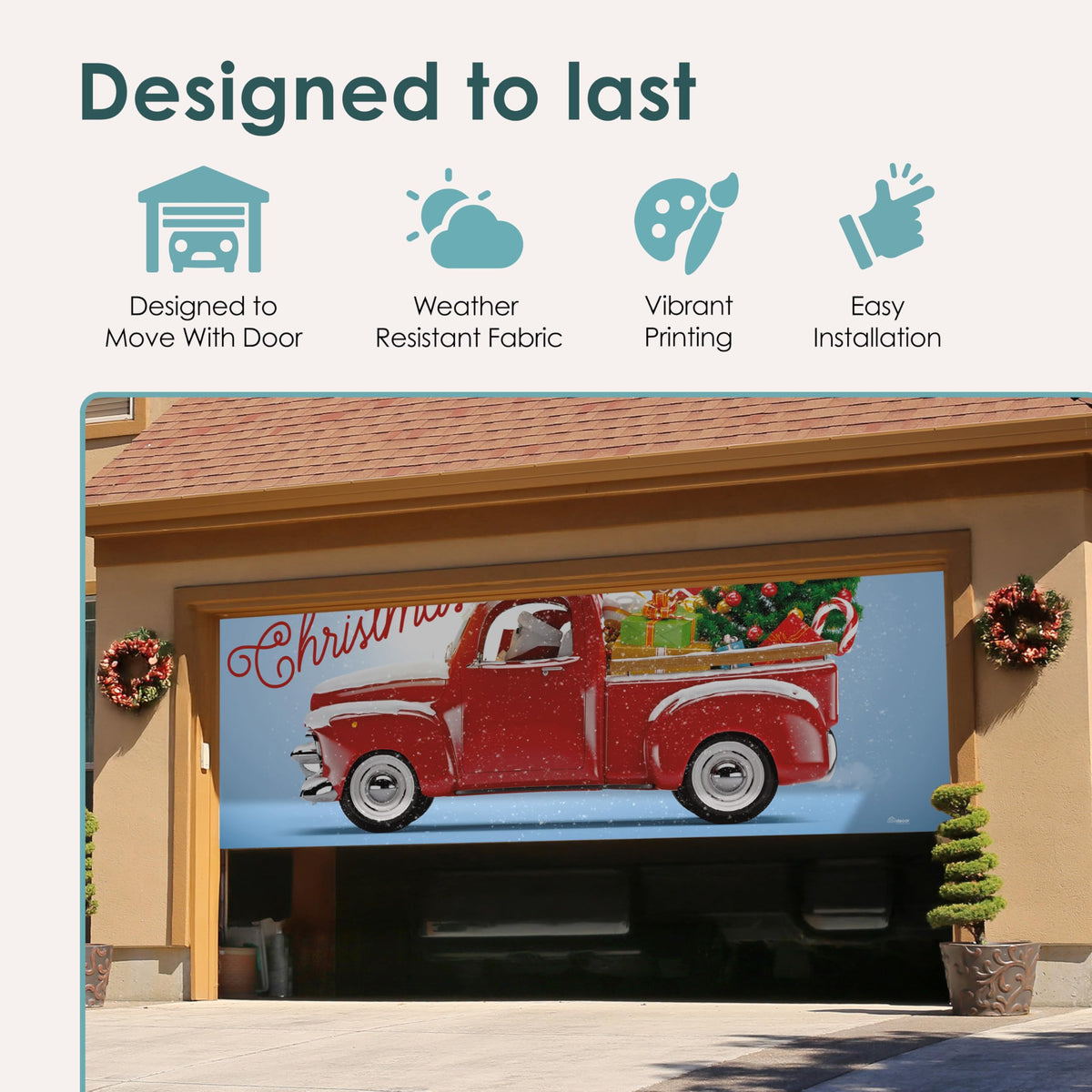 Red Truck Christmas Tree Double Garage Door Banner C311