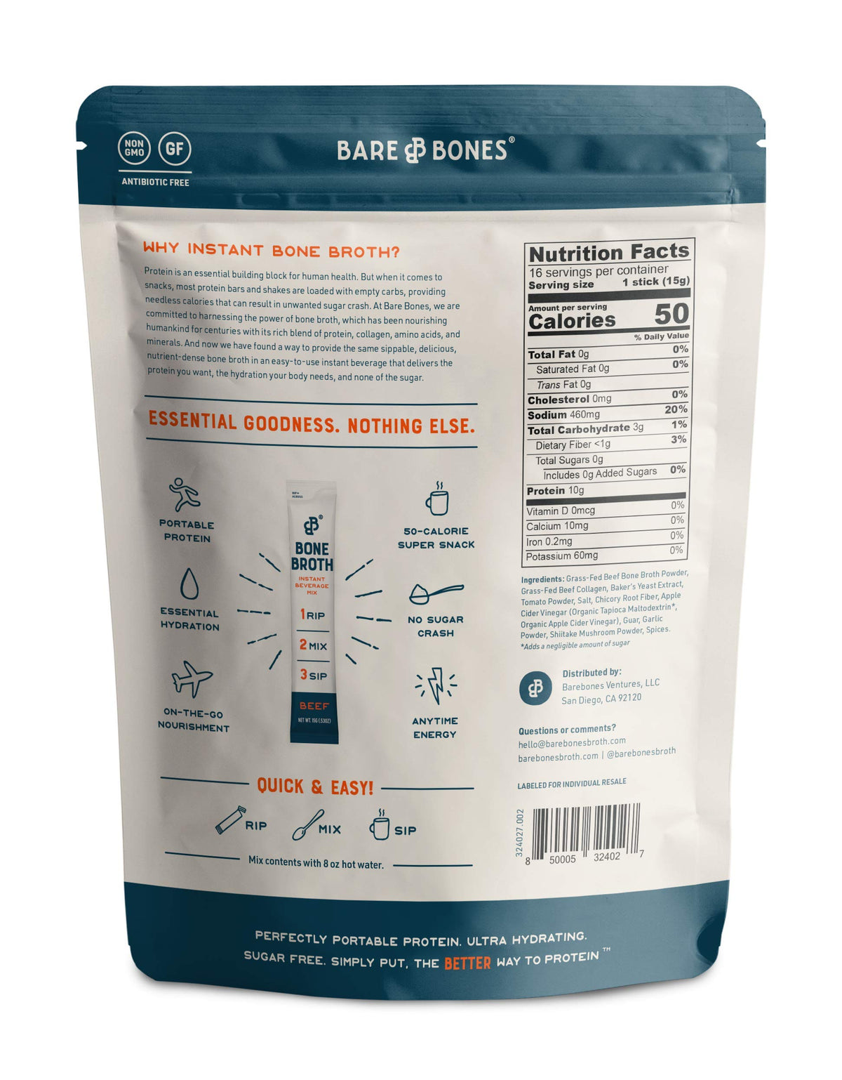 Beef Bone Broth Instant Powdered Mix 32 Pack Q5343
