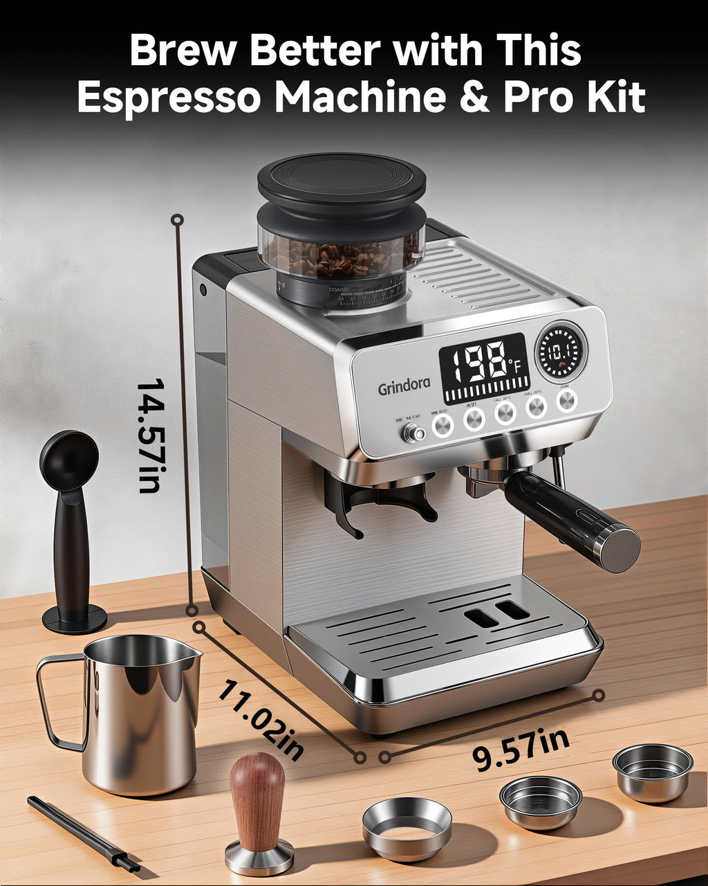 Espresso Machine with Grinder, 20 Bar, Milk Frother A559