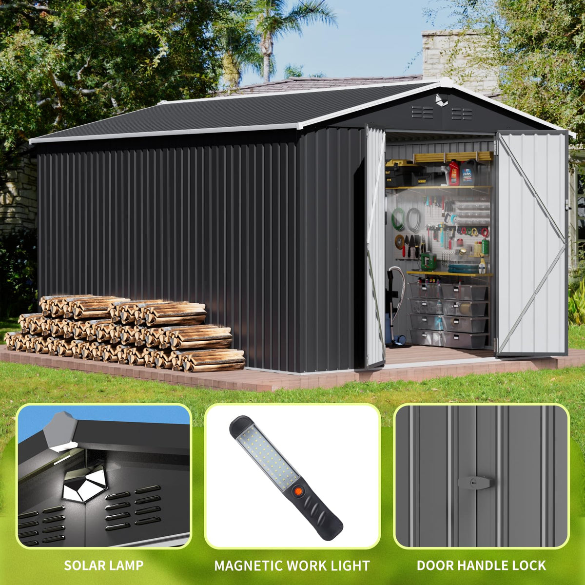 10x14 Metal Storage Shed with Lockable Doors R69567