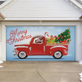 Red Truck Christmas Tree Double Garage Door Banner C311