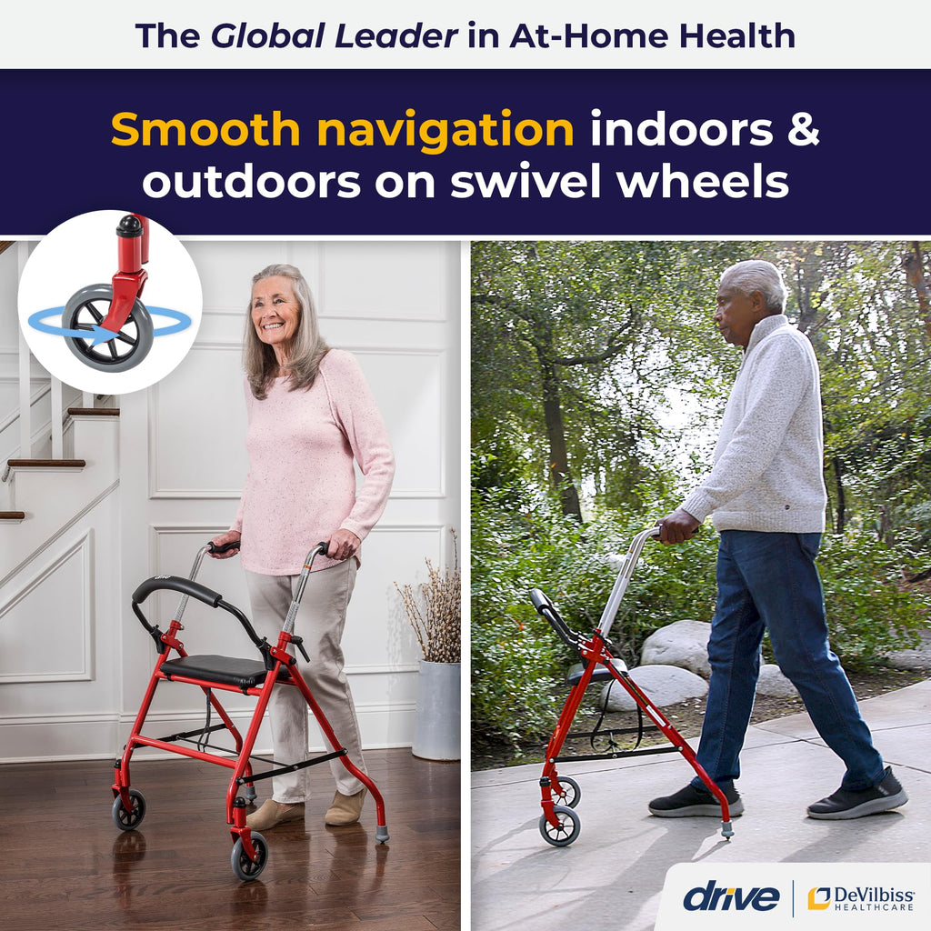 Foldable Rollator Walker with Seat, Red, 1 Count D474