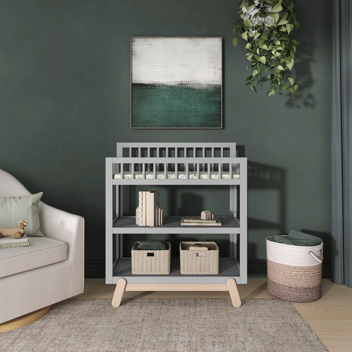 Baby Changing Table with Safety Rails and Storage Shelves F561