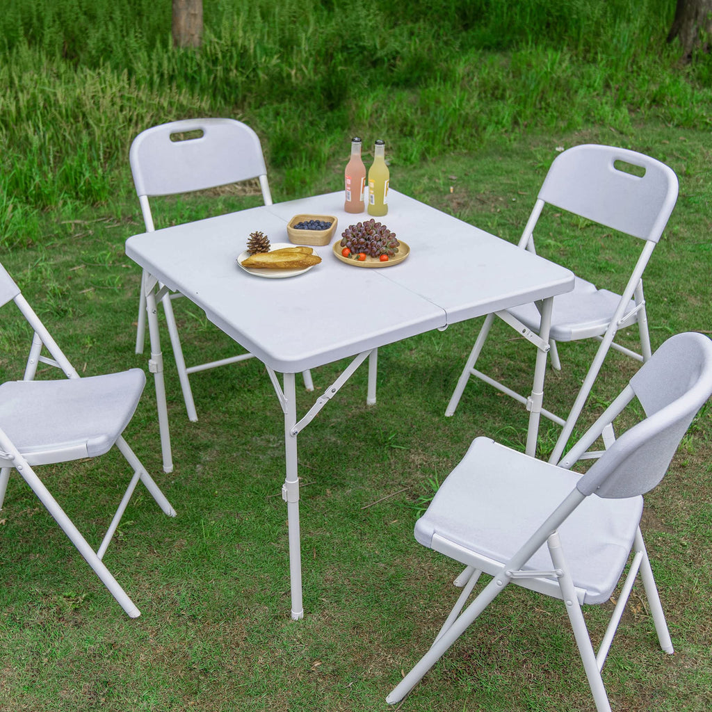 34'' Square Folding Card Table, Portable Plastic Dining Table with Carry Handle, White X844136