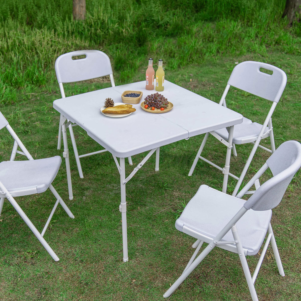 34'' Square Folding Card Table, Portable Plastic Dining Table with Carry Handle, White X844136