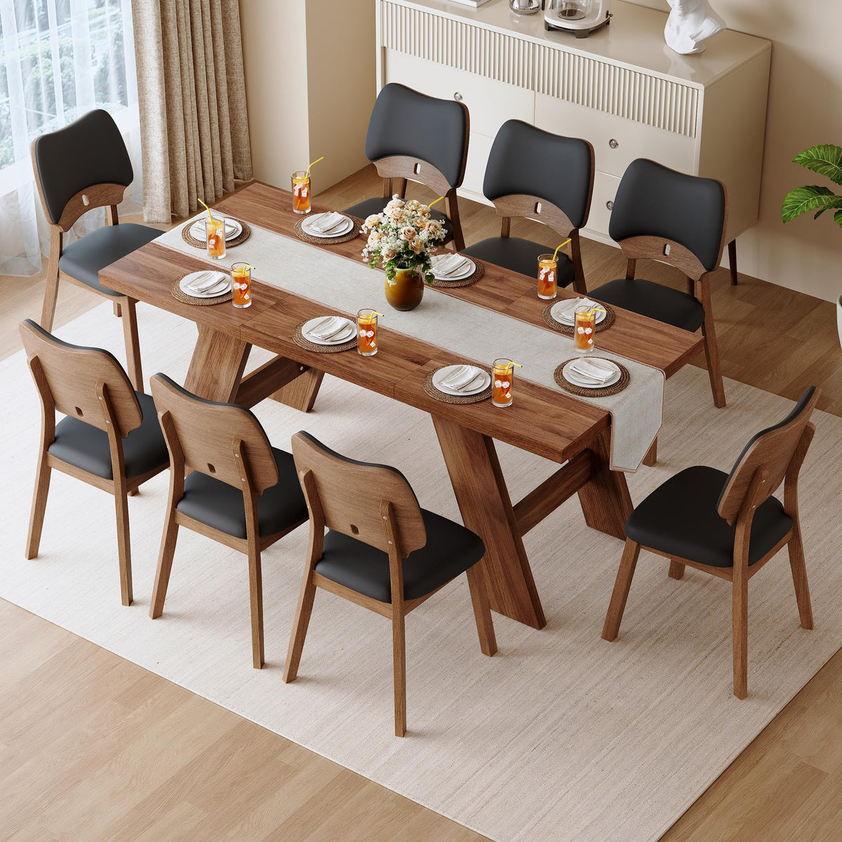 71" Wood Dining Table Set for 8 X493